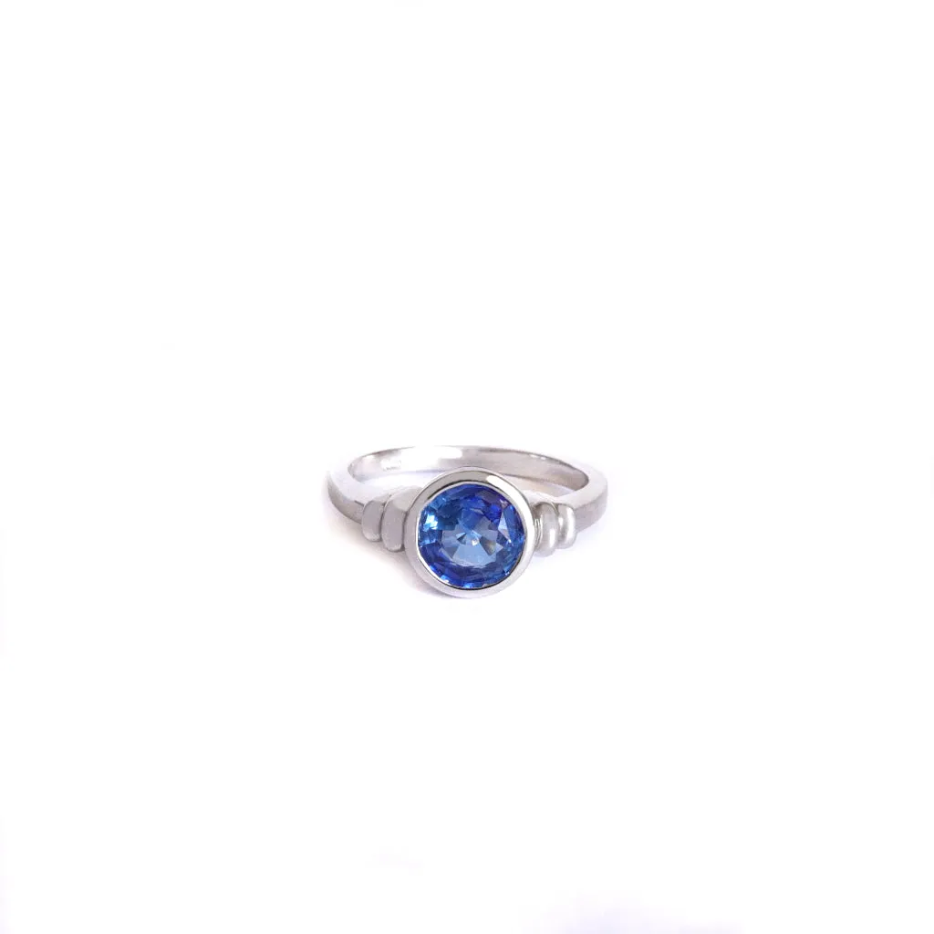 Gorgeous Bezel Set Cornflower Blue Sapphire White Gold Ring