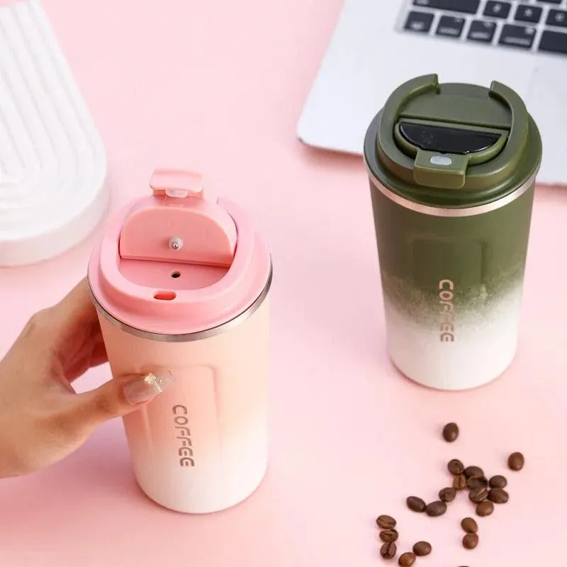 Gradient Stainless Steel Coffee Travel Mug with Temperature Display - 500ml