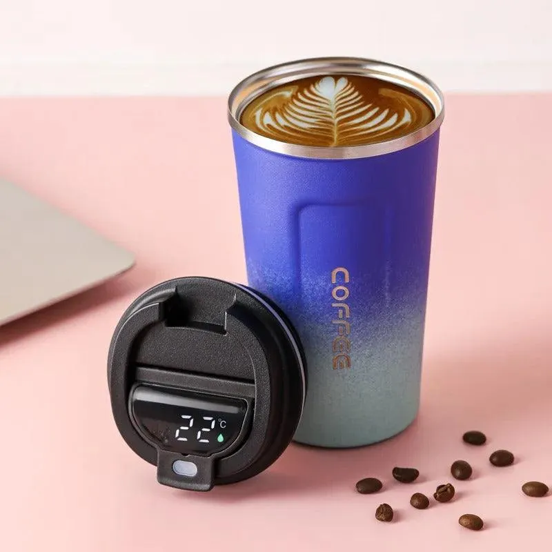 Gradient Stainless Steel Coffee Travel Mug with Temperature Display - 500ml