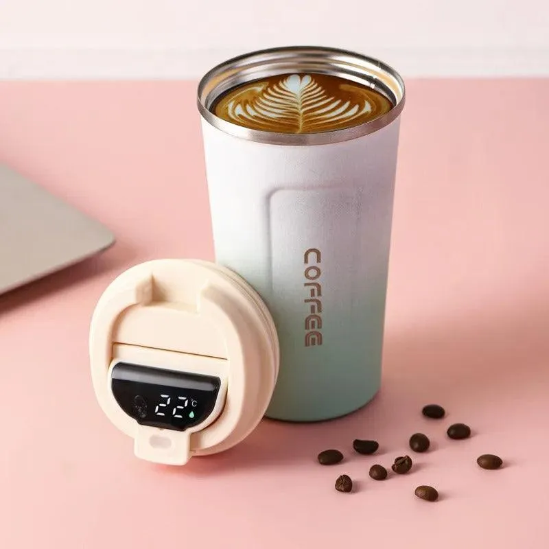 Gradient Stainless Steel Coffee Travel Mug with Temperature Display - 500ml