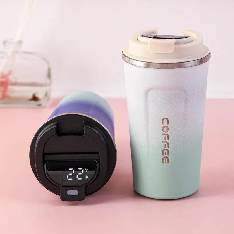 Gradient Stainless Steel Coffee Travel Mug with Temperature Display - 500ml