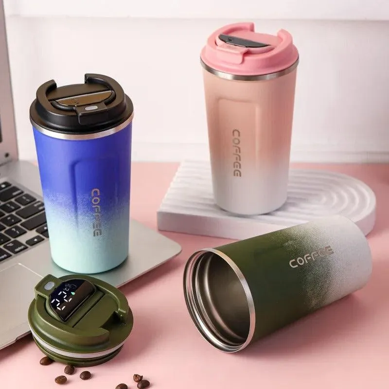 Gradient Stainless Steel Coffee Travel Mug with Temperature Display - 500ml