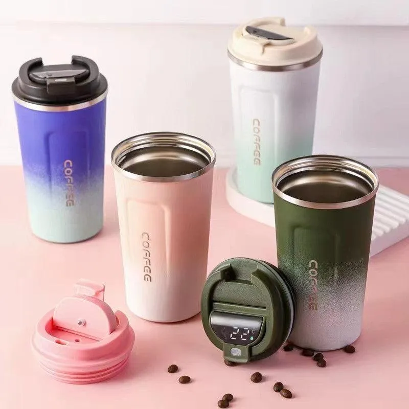 Gradient Stainless Steel Coffee Travel Mug with Temperature Display - 500ml