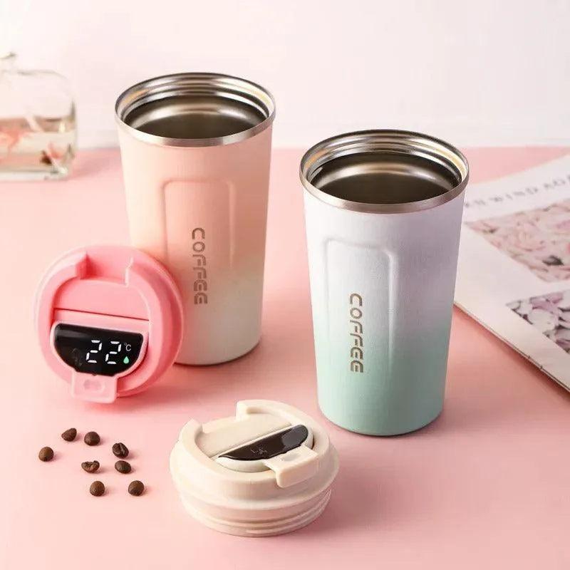 Gradient Stainless Steel Coffee Travel Mug with Temperature Display - 500ml