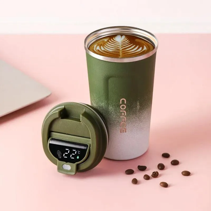Gradient Stainless Steel Coffee Travel Mug with Temperature Display - 500ml