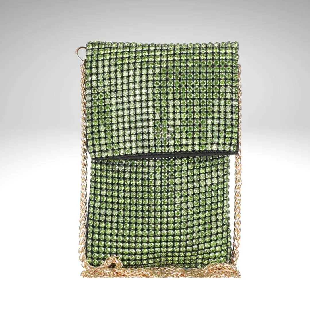 Green Bling Rhinestone Clutch/ Crossbody