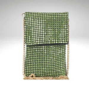 Green Bling Rhinestone Clutch/ Crossbody