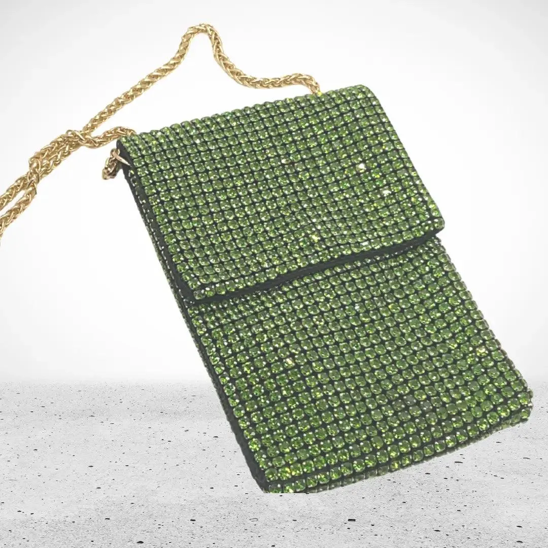 Green Bling Rhinestone Clutch/ Crossbody