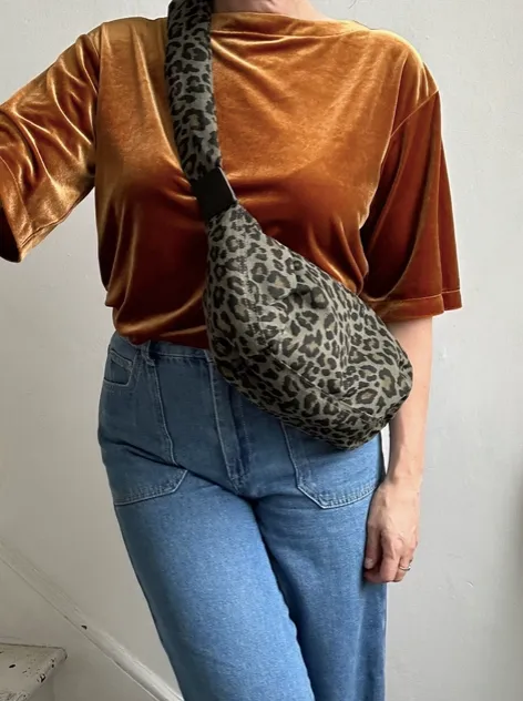 Green Leopard Print Cotton Sling Bag - Regular