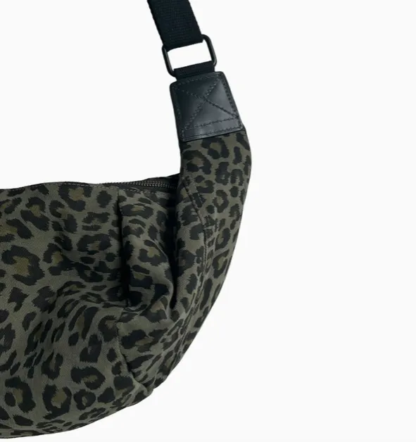 Green Leopard Print Cotton Sling Bag - Regular