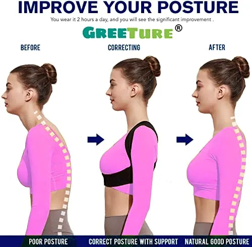 GREETURE Posture Corrector for Women and Men, Adjustable Upper Back Brace, Breathable Back Support straightener, Providing Pain Relief from Neck, Shoulder, and Clavicle, Back Straight Belt (Free Size)