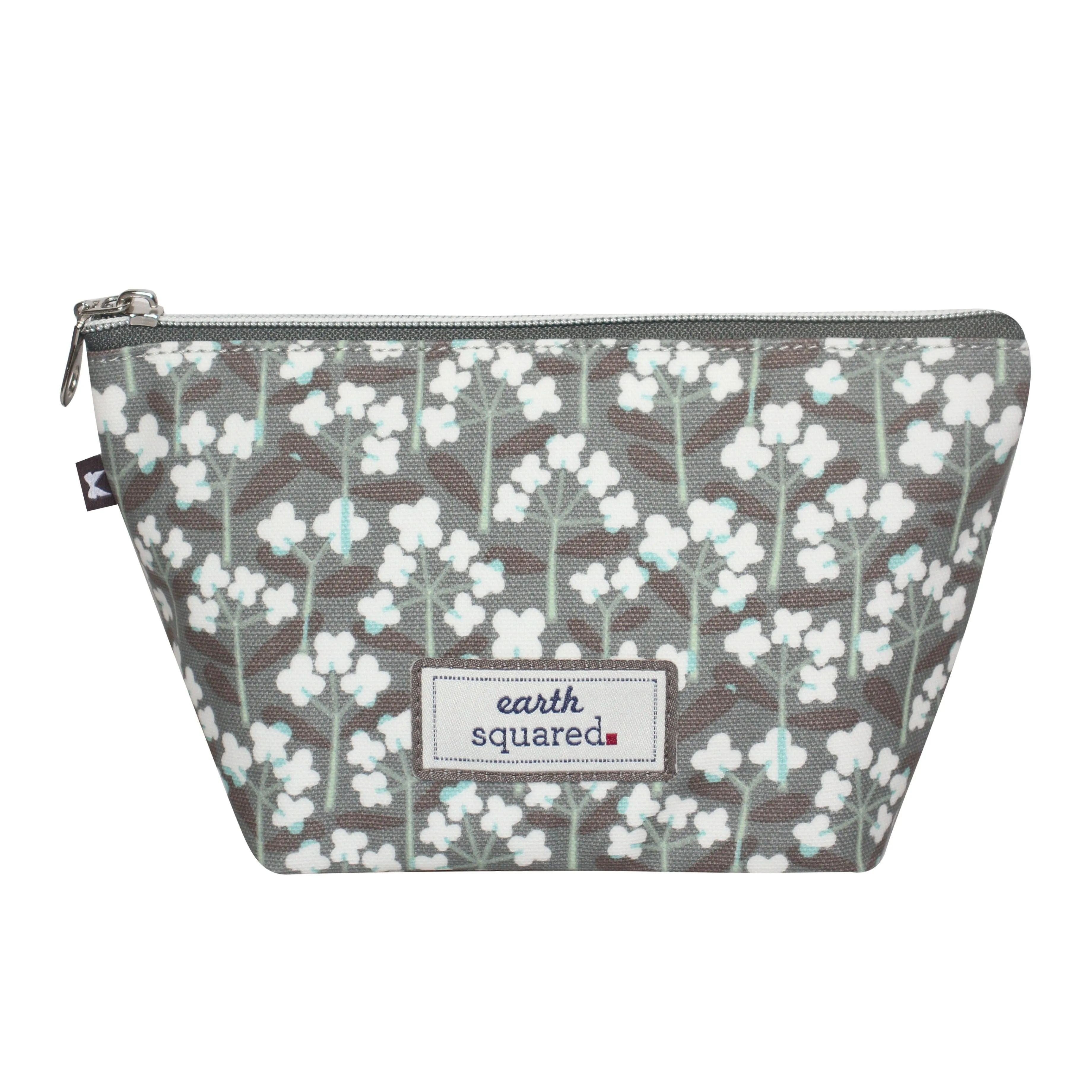 Grey Spring Flower Oil Cloth Make up Bag By Earth Squared
