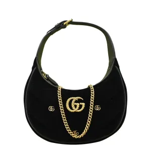 GUCCI GG Marmont Half Moon Mini Leather Shoulder Bag Black 770983