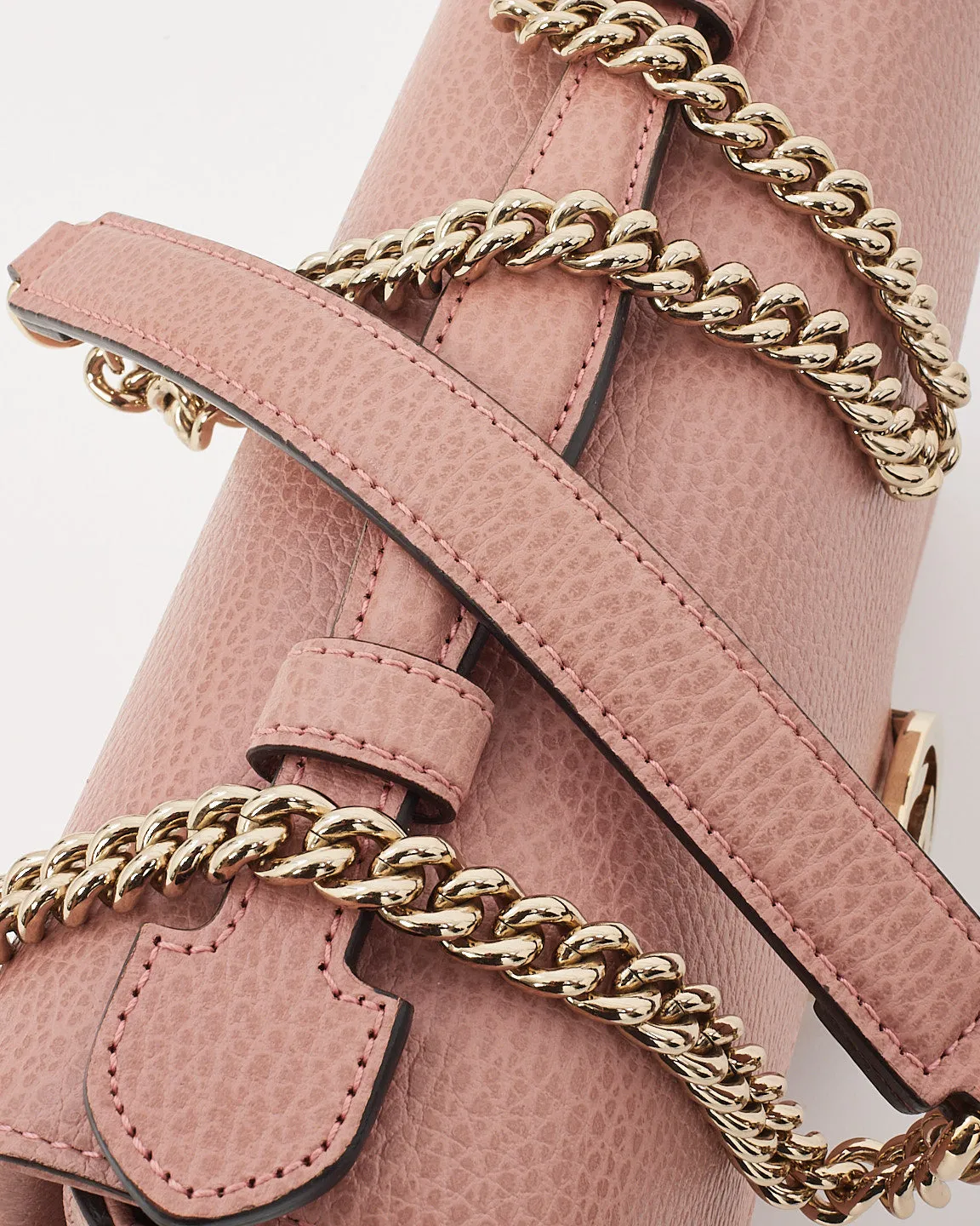 Gucci Pink Pebbled Leather Interlocking Dollar GG Convertible Chain Shoulder Bag
