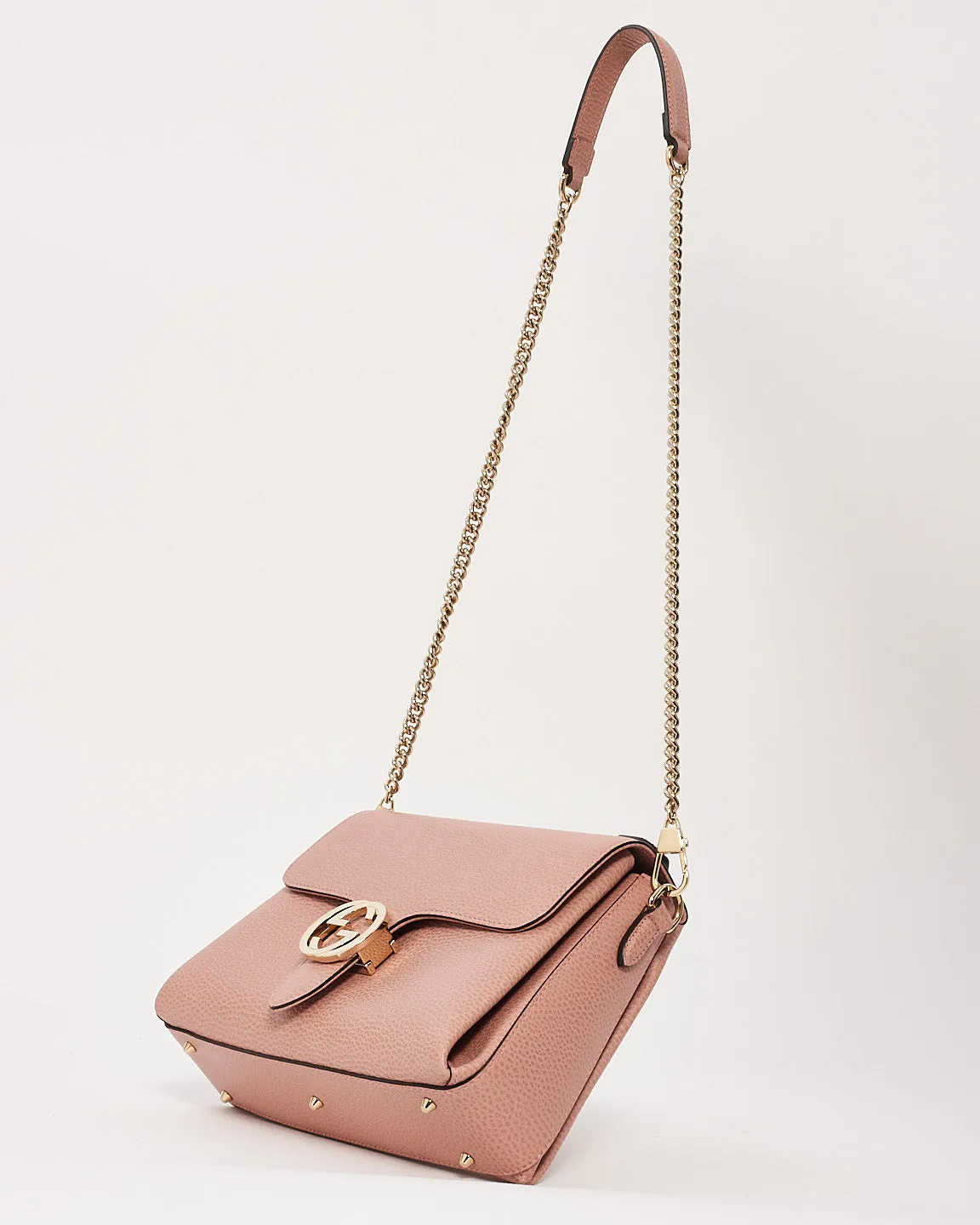 Gucci Pink Pebbled Leather Interlocking Dollar GG Convertible Chain Shoulder Bag