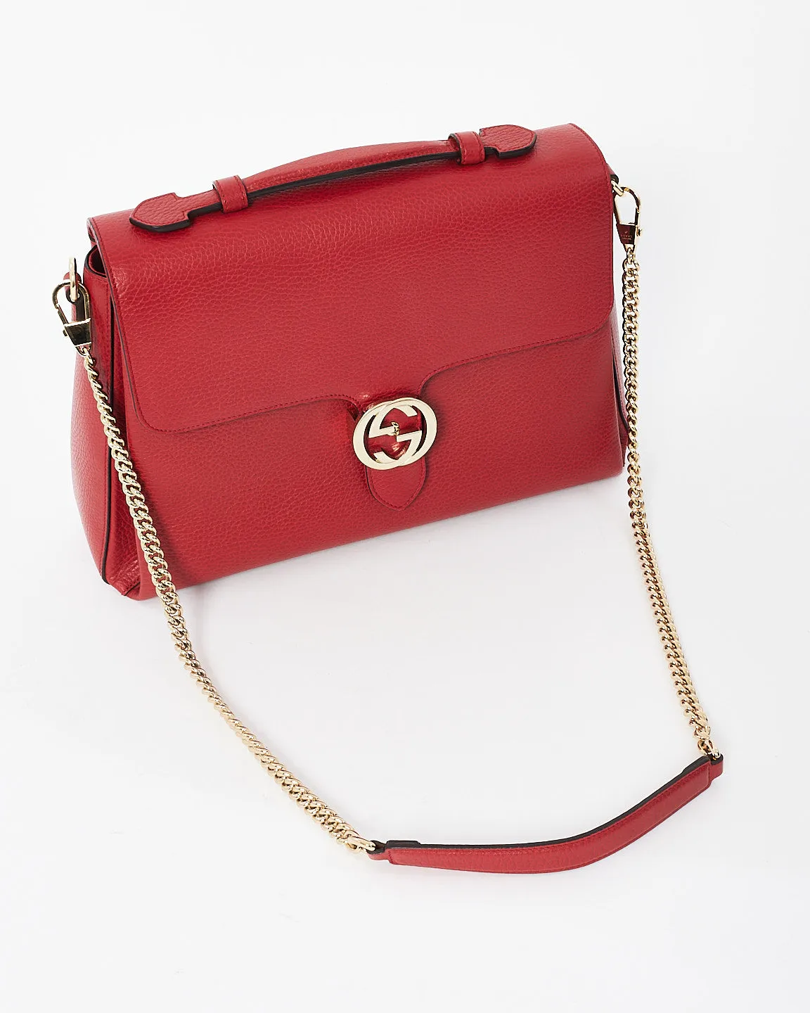 Gucci Red Grained Leather Large Interocking GG Dollar Convertible Tote Bag