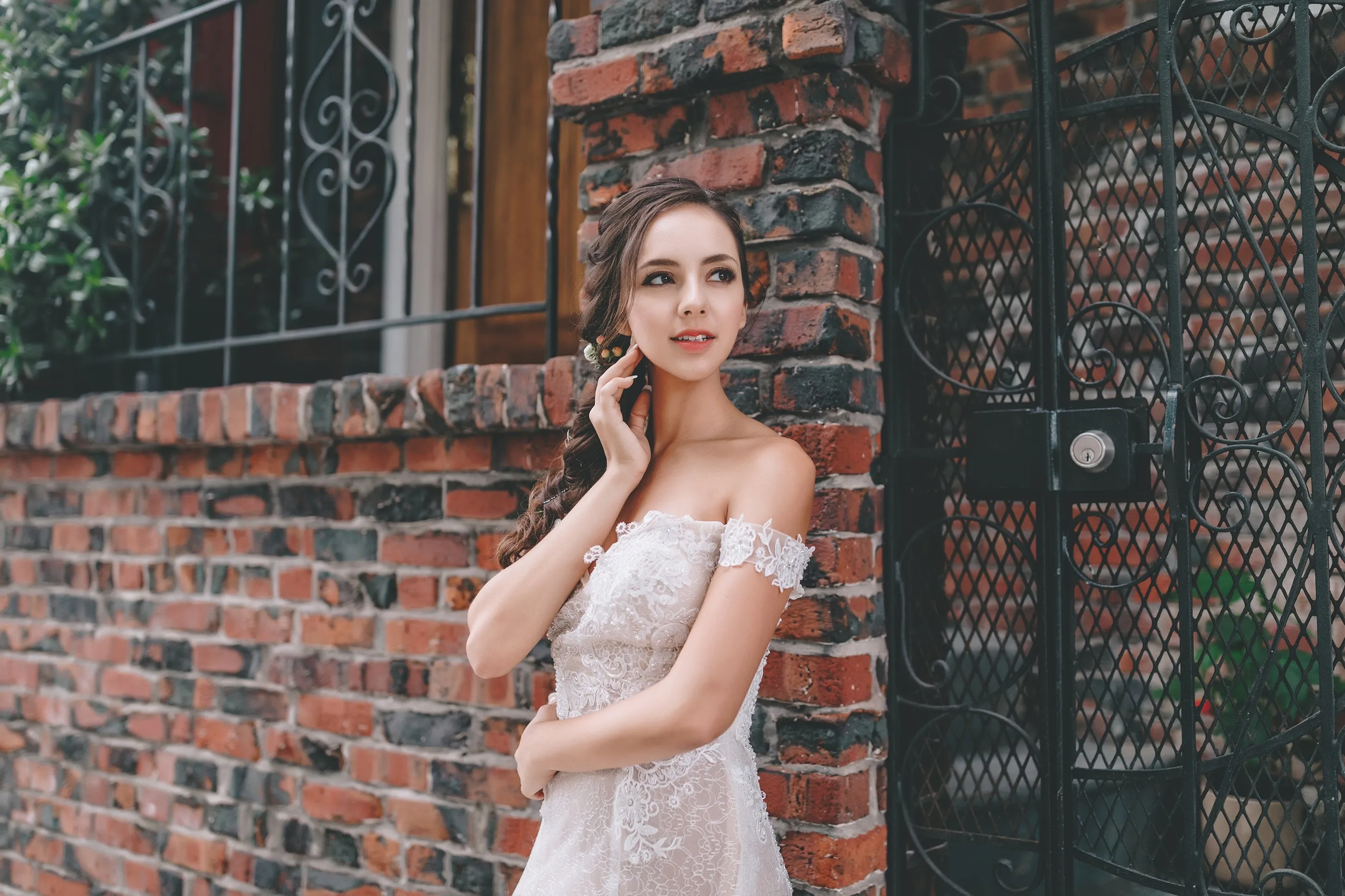 Hailey - Selena Huan off-the-shoulder frosted Alençon lace illusive back mermaid gown