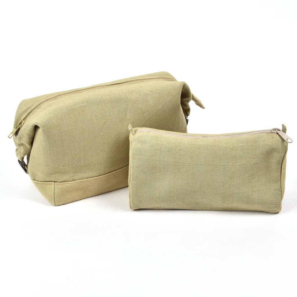 Hand Woven Toiletry Bag Set | Sage & Khaki Canvas