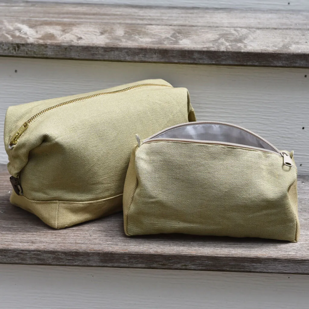Hand Woven Toiletry Bag Set | Sage & Khaki Canvas