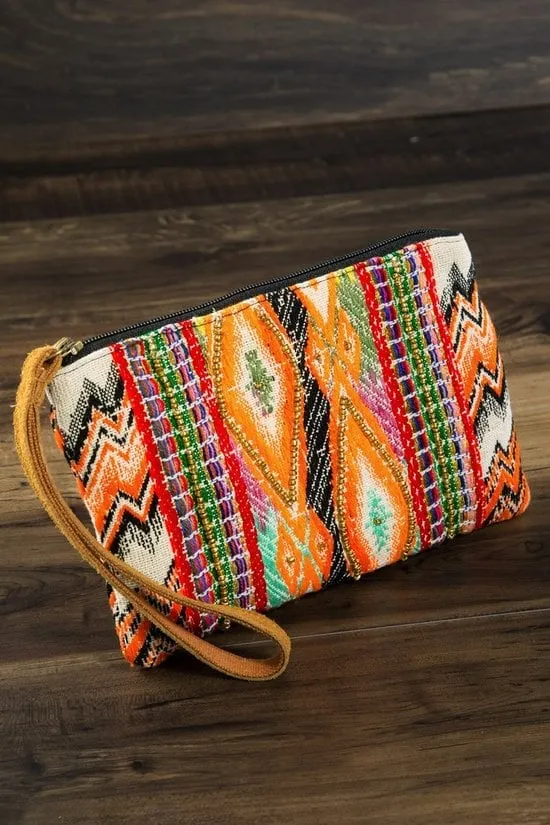 Handmade Ethnic Handbeaded Clutch Orange