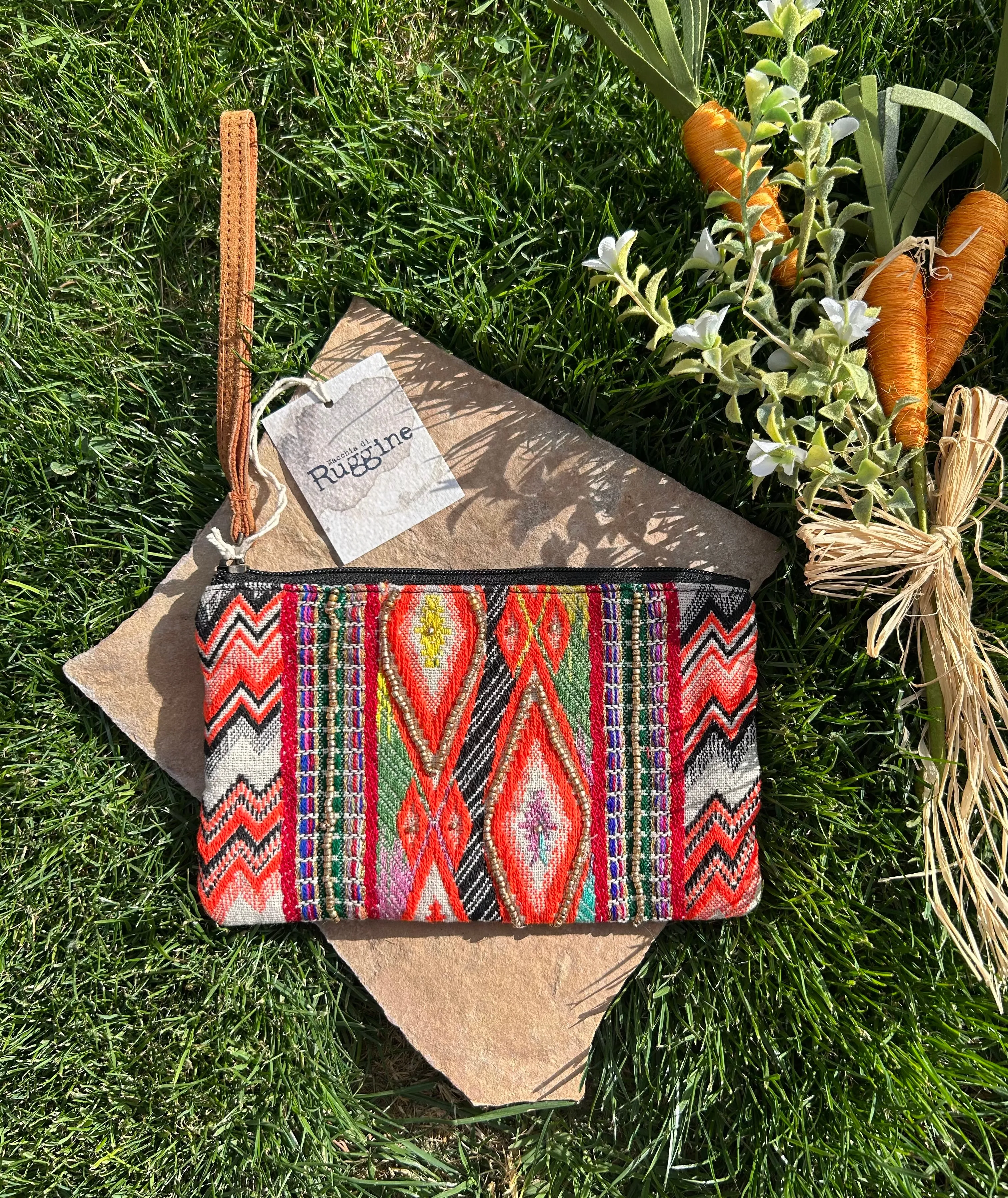 Handmade Ethnic Handbeaded Clutch Orange