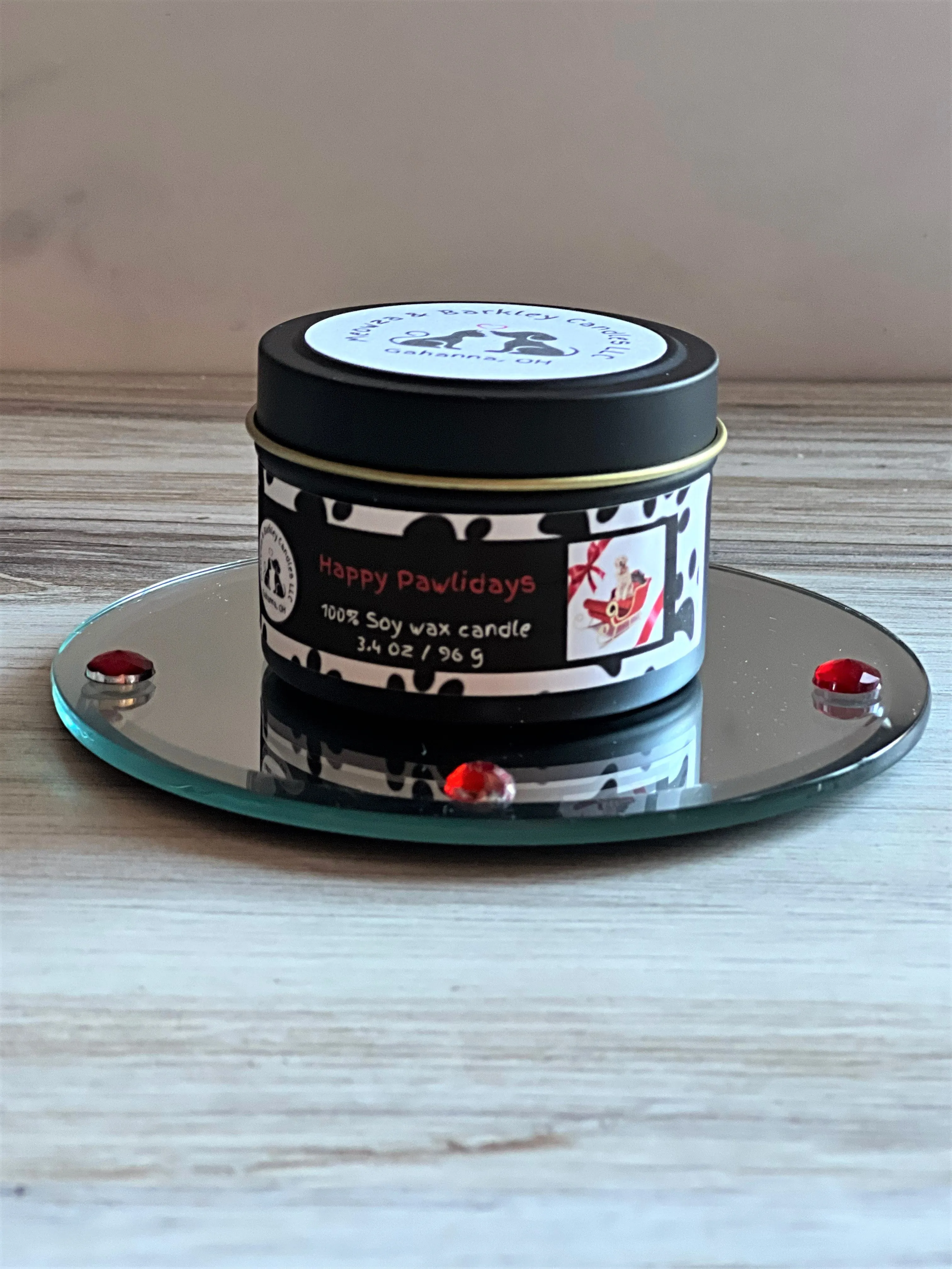 Happy Pawlidays - Small Tin Soy Candle - Bayberry, Pine, Clove & Lemon Rind Scent