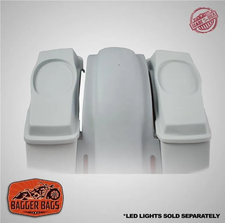 Harley Davidson 6" Heritage Softail Out & Down Extended Saddlebags 6 x 9 Speaker Lids   Fender No Cutouts