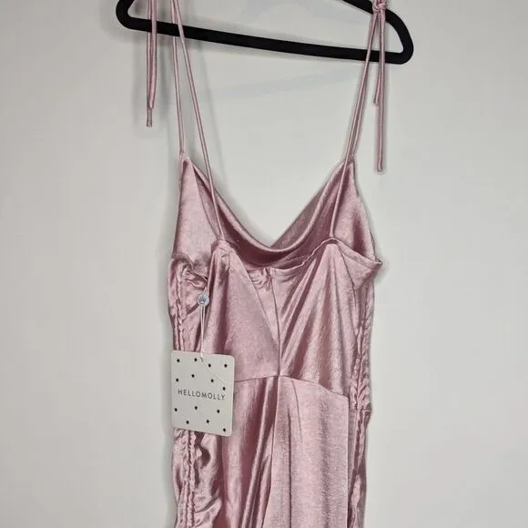 Hello Molly Get Outta Here Satin Dress Pink Ruched Mini Sexy