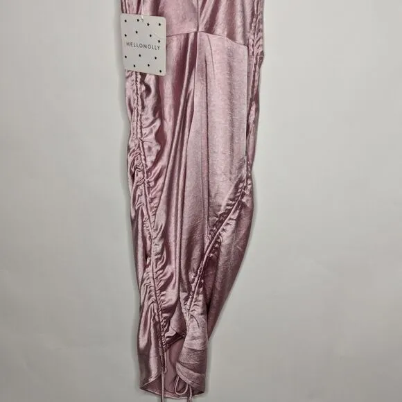 Hello Molly Get Outta Here Satin Dress Pink Ruched Mini Sexy