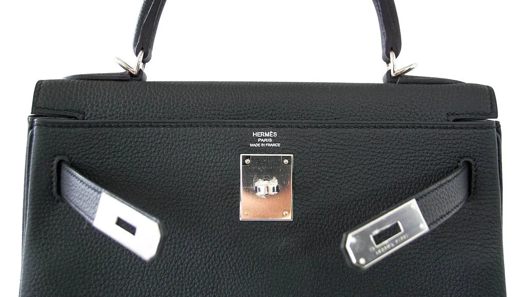 Hermès Kelly 28 Retourne Black Togo PHW Bag