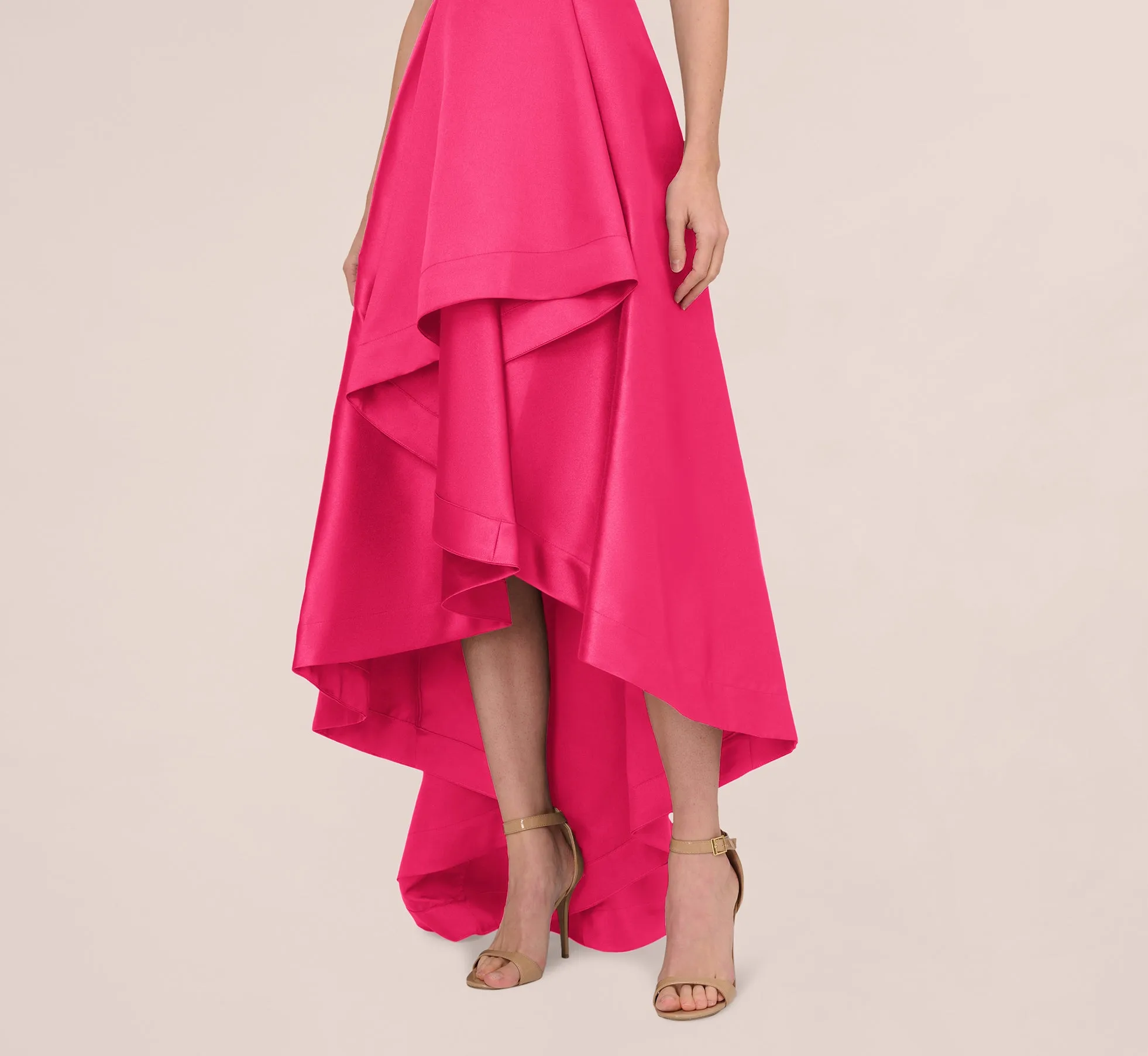 High Low Mikado Gown With Asymmetrical Detail In Electric Pink