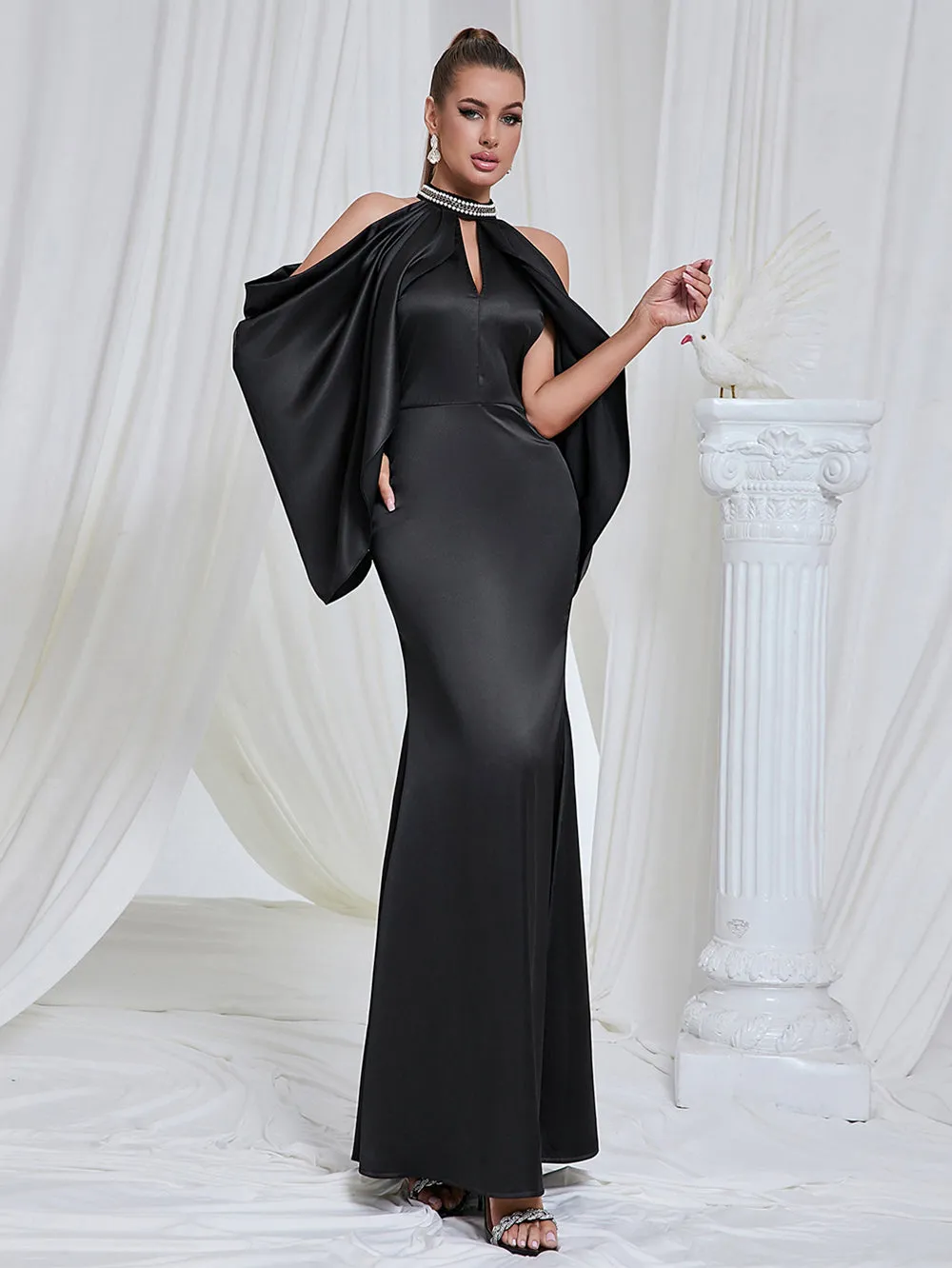 High Neck Off-The-Shoulder Maxi Bodycon Dress HB10197