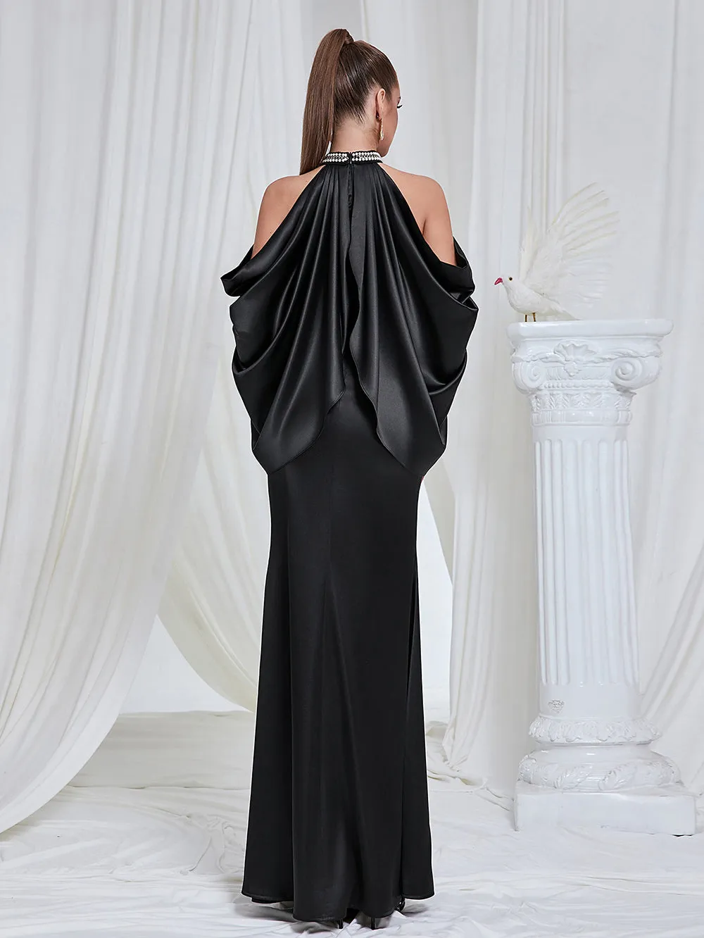 High Neck Off-The-Shoulder Maxi Bodycon Dress HB10197