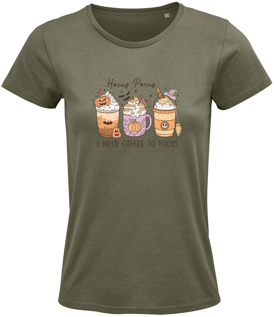 Hocus pocus I need coffee to focus Ladies T-shirt