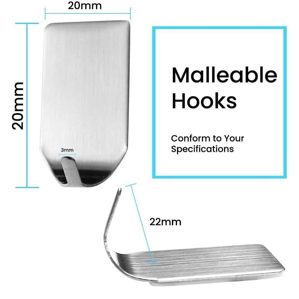 HQ Supply 8pc Wall Hooks Hanger 3M Self Adhesive Hooks, Heavy duty strong waterproof stainless steel hook, for Bedroom, Bathroom, Kitchen, Office, Living Room, Family Room, Closet, robe, coat, towel,