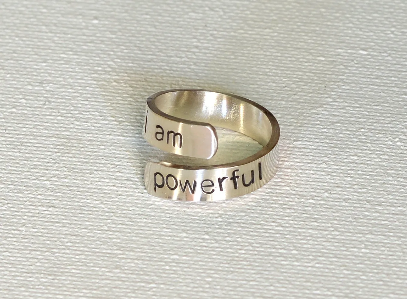 I am Powerful imprinted on a Sterling Silver Wrap Ring for Empowerment