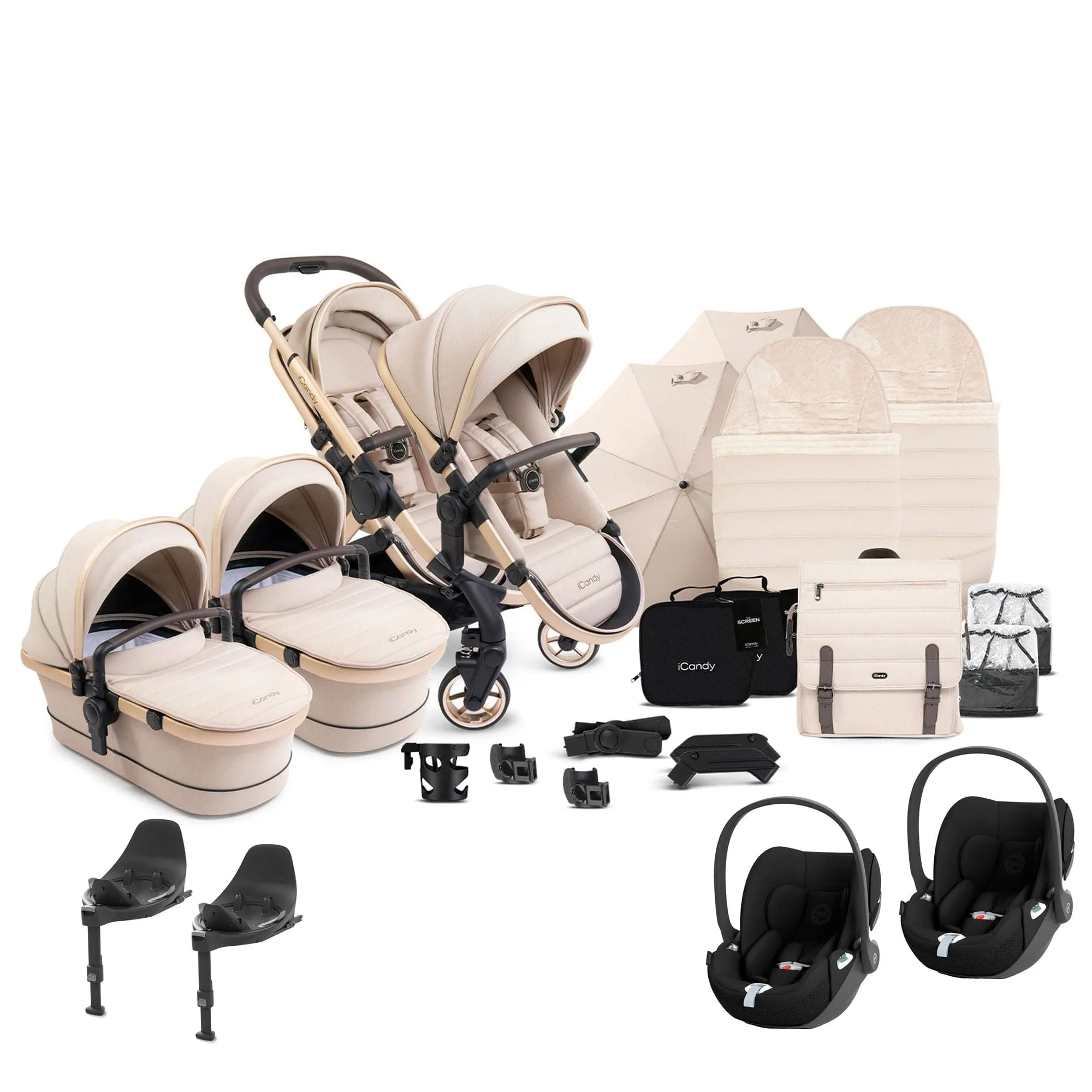 iCandy Peach 7 Twin Complete Cybex Travel System in Biscotti