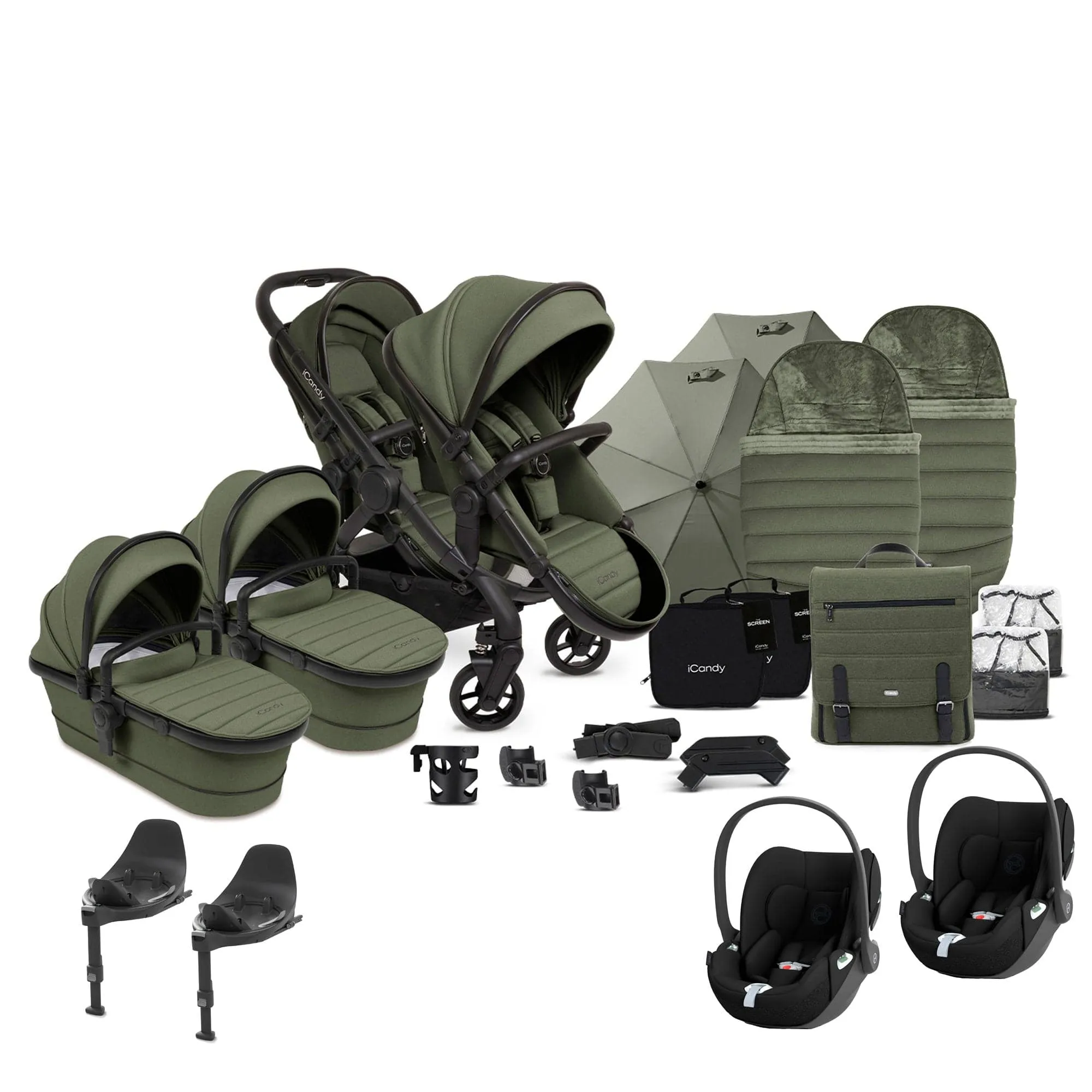iCandy Peach 7 Twin Complete Cybex Travel System in Ivy