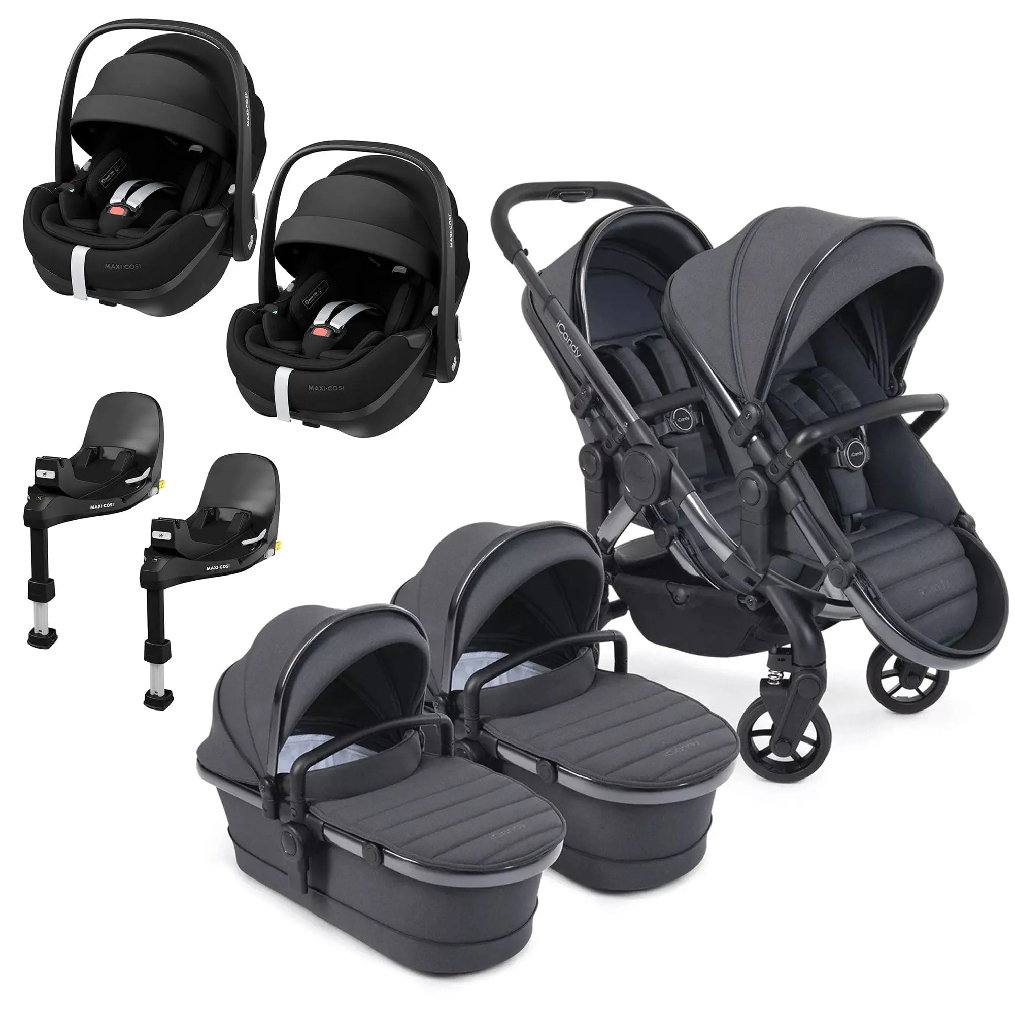iCandy Peach 7 Twin Maxi-Cosi Bundle in Dark Grey