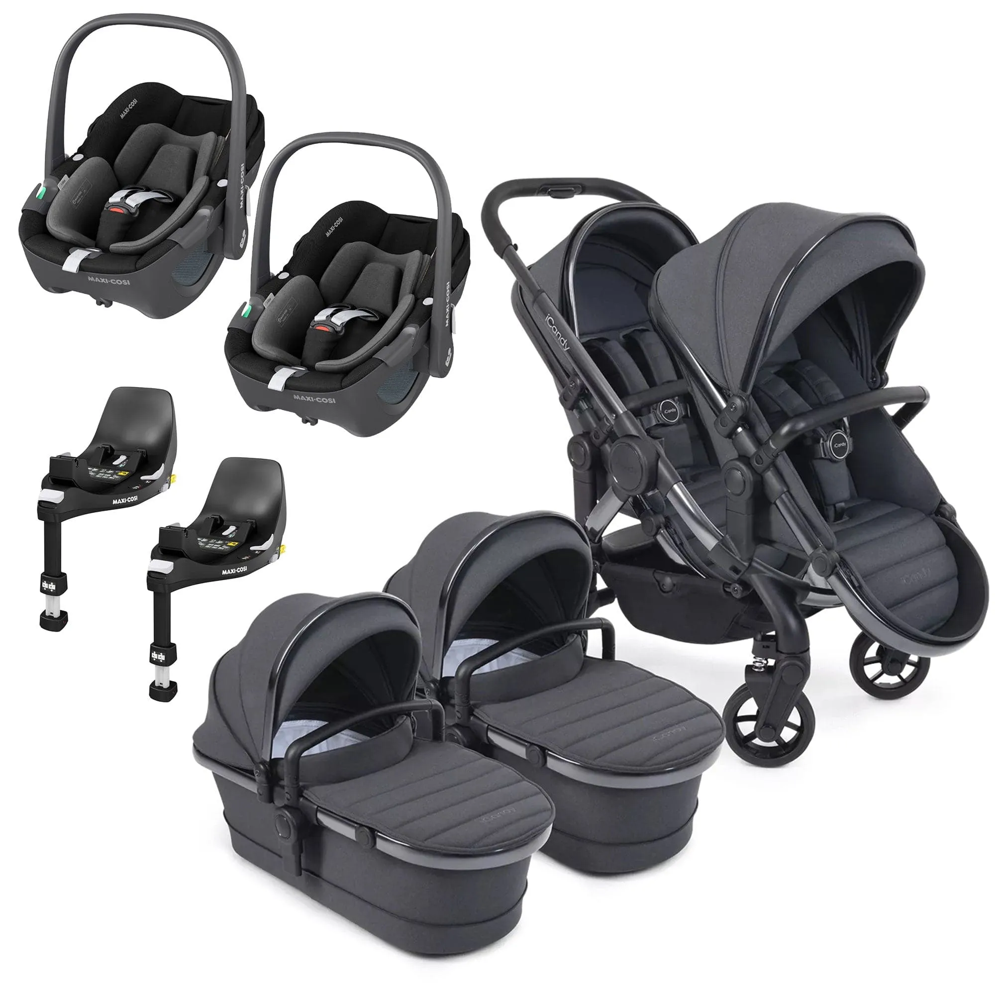 iCandy Peach 7 Twin Maxi-Cosi Bundle in Dark Grey