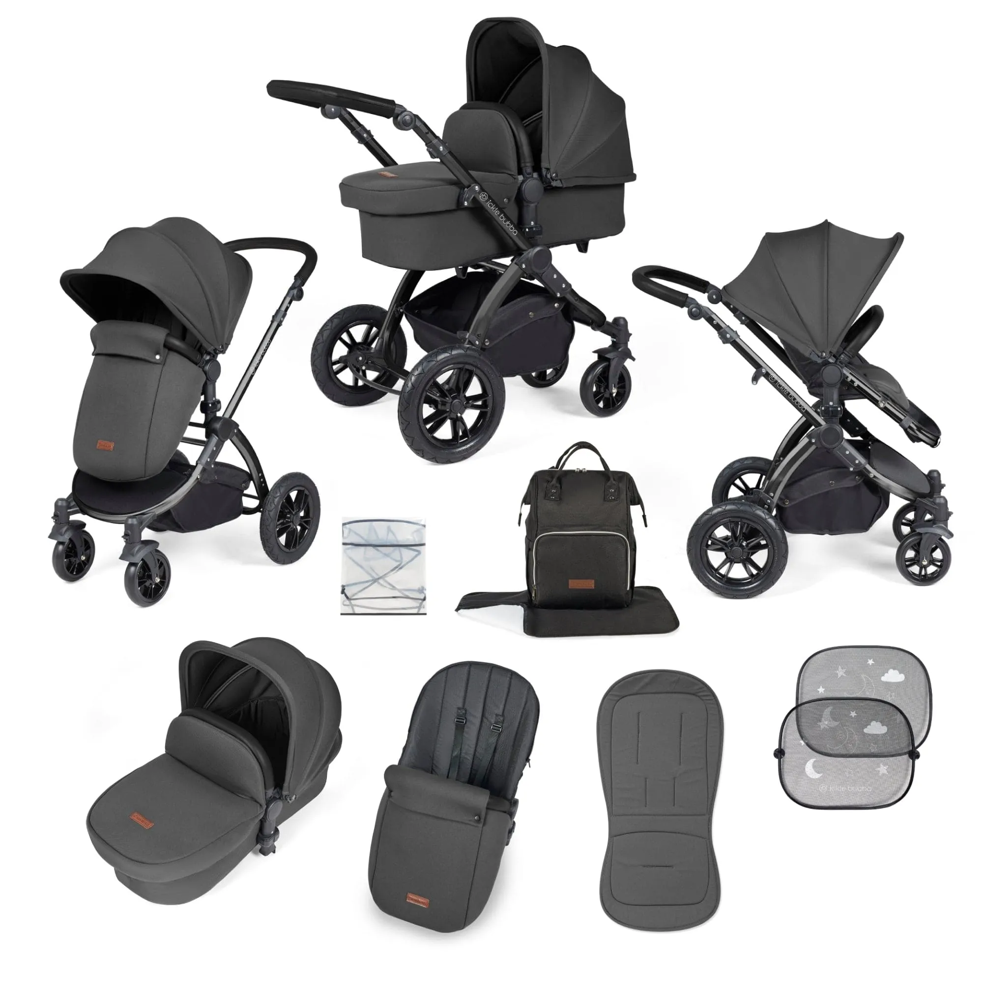 Ickle Bubba Stomp Luxe 2 in 1 Pushchair -  Black / Charcoal Grey / Black