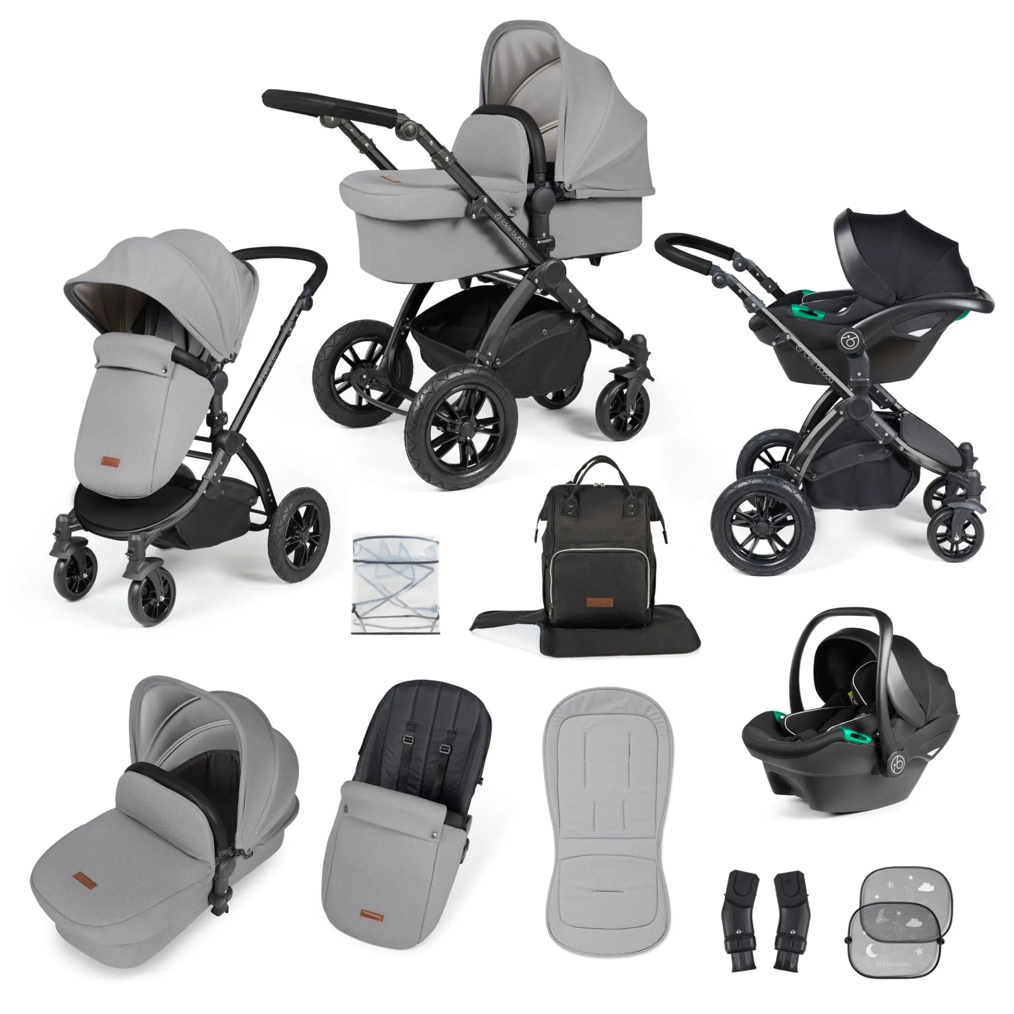Ickle Bubba Stomp Luxe 3-in-1 Stratus I-Size Travel System - Black / Pearl Grey / Black
