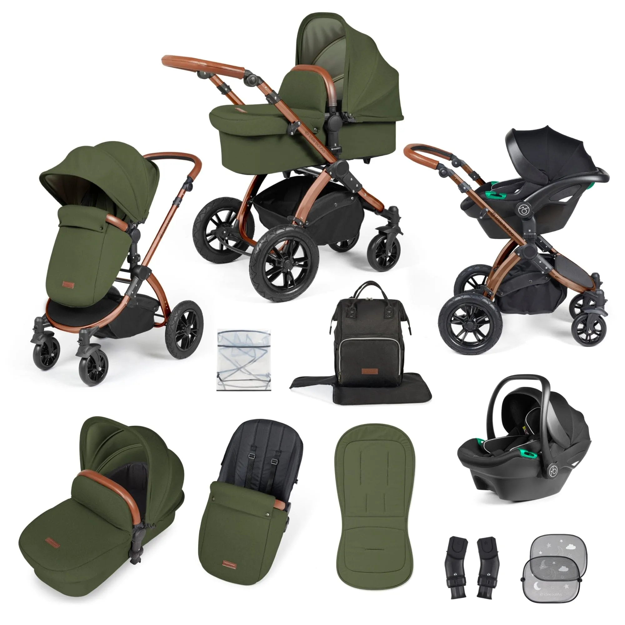 Ickle Bubba Stomp Luxe 3-in-1 Stratus I-Size Travel System - Bronze / Woodland / Tan