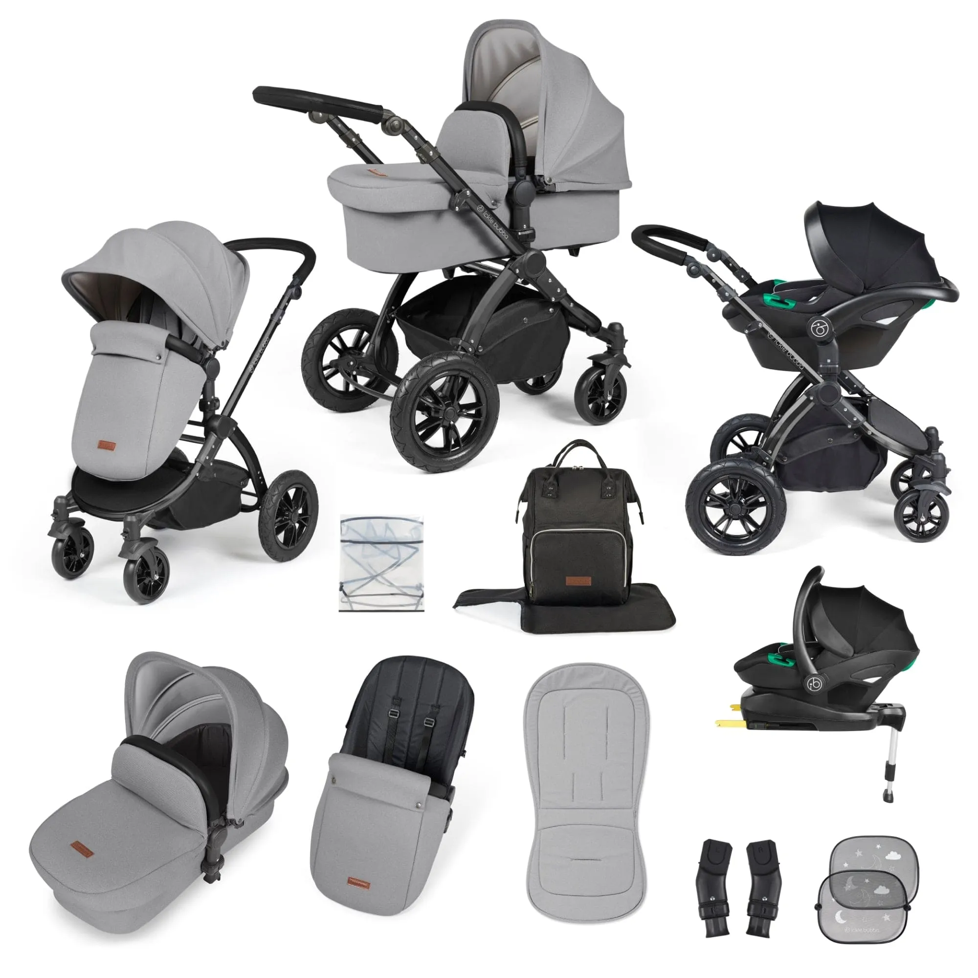 Ickle Bubba Stomp Luxe All-in-One Stratus I-Size Travel System - Black / Pearl Grey / Black