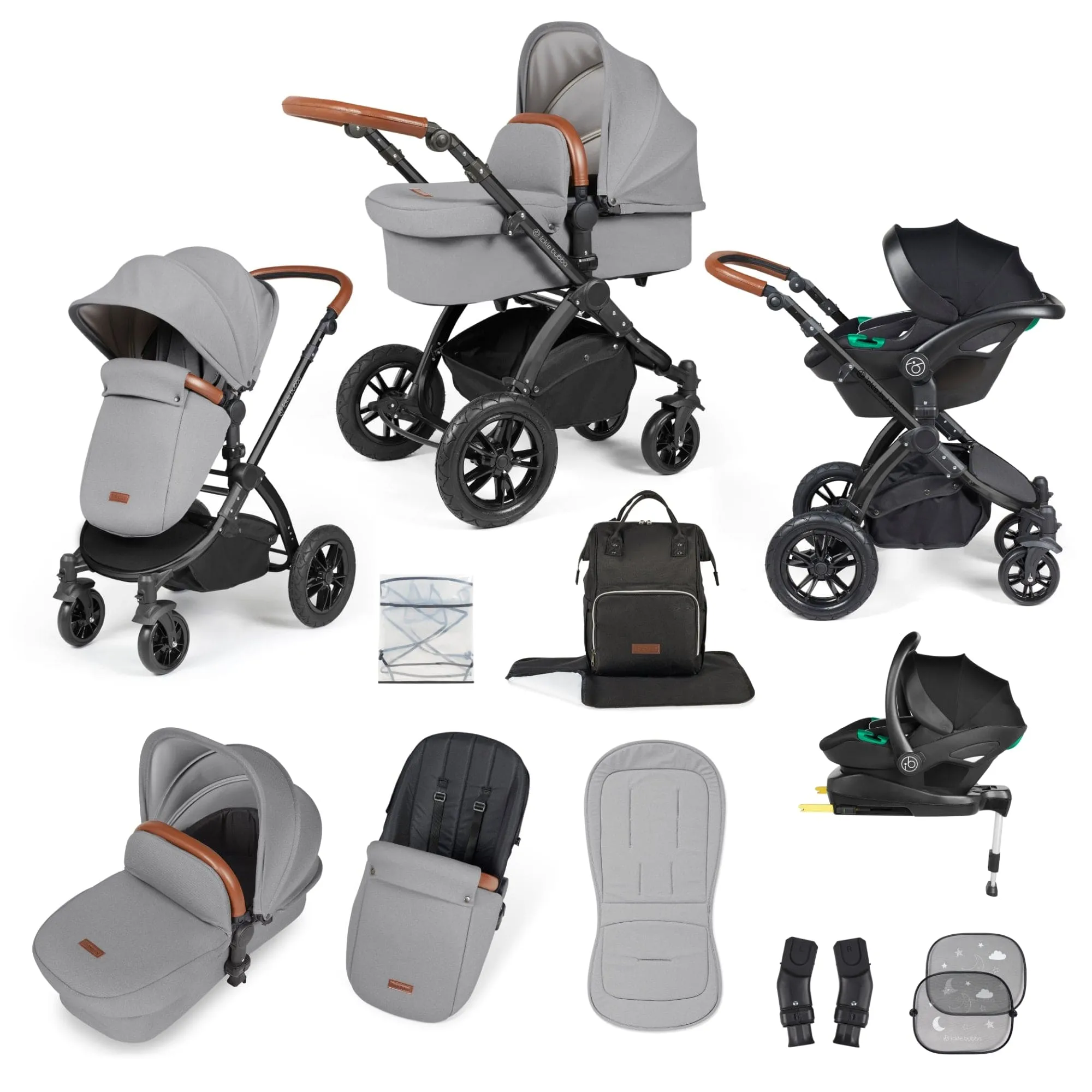 Ickle Bubba Stomp Luxe All-in-One Stratus I-Size Travel System - Black / Pearl Grey / Tan