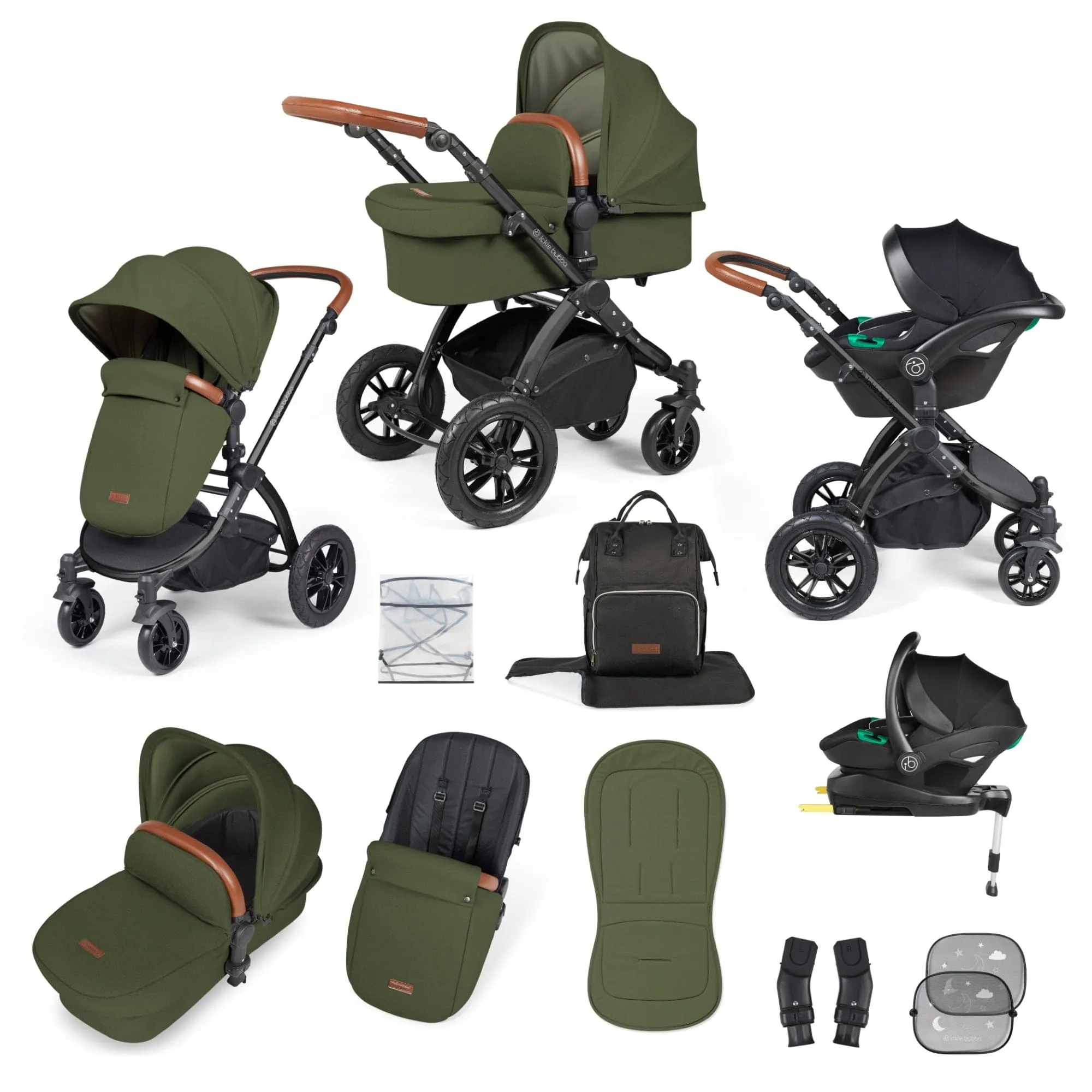 Ickle Bubba Stomp Luxe All-in-One Stratus I-Size Travel System - Black / Woodland / Tan