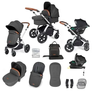 Ickle Bubba Stomp Luxe All-in-One Stratus I-Size Travel System - Silver / Charcoal Grey / Tan