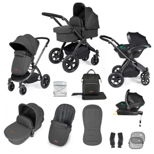 Ickle Bubba Stomp Luxe All-in-One Travel System with Isofix Base - Black/Charcoal Grey/Black
