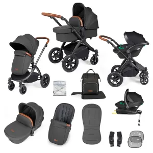 Ickle Bubba Stomp Luxe All-in-One Travel System with Isofix Base - Black/Charcoal Grey/Tan
