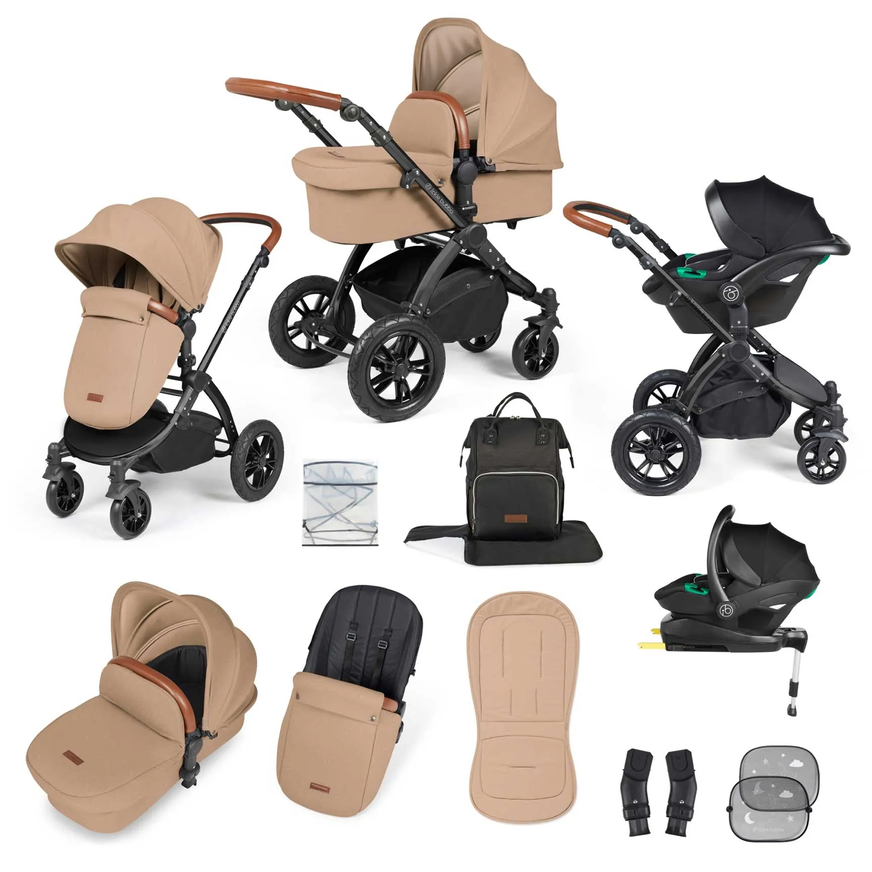 Ickle Bubba Stomp Luxe All-in-One Travel System with Isofix Base - Black/Desert/Tan